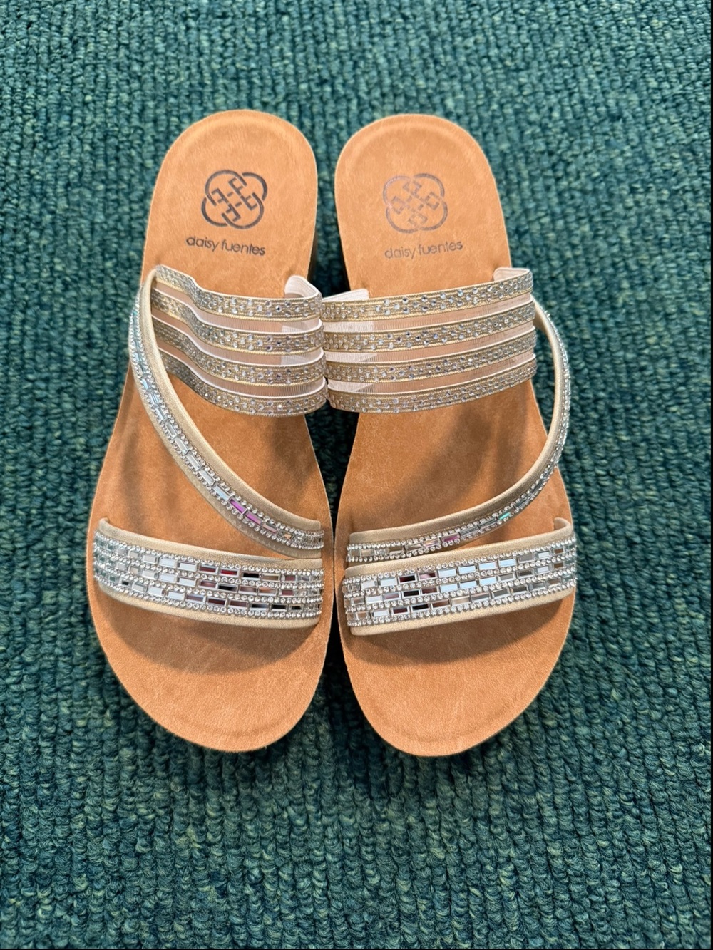Daisy Fuentes Silver Beaded Slide Sandals